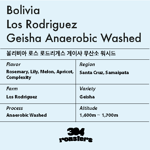[304커피로스터스] 볼리비아 로스 로드리게스 게이샤 언에어로빅 워시드 100g